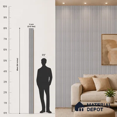 Grey Wooden Louver PN 05506 8 ft x 5 inch Charcoal Panel - 11 mm | Suitable for Feature Wall, TV Unit & Living Room | Width is Subjected to 5% Variation
