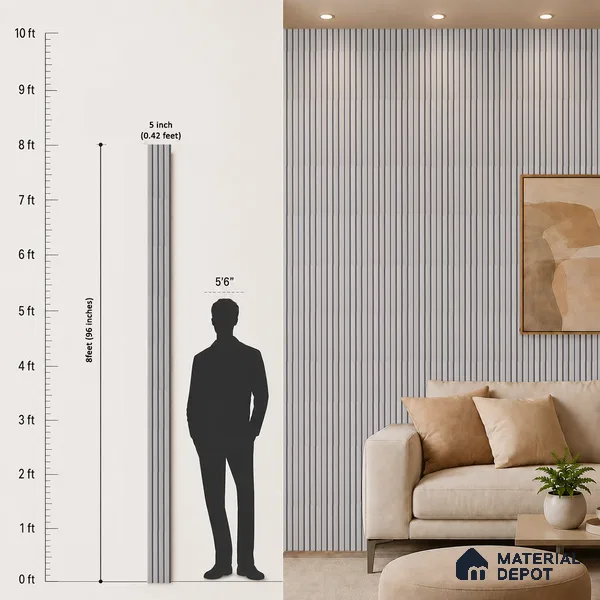 Grey Wooden Louver PN 05506 8 ft x 5 inch Charcoal Panel - 11 mm | Suitable for Feature Wall, TV Unit & Living Room | Width is Subjected to 5% Variation