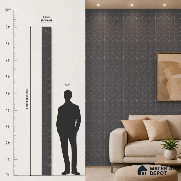 Dark Grey Marble Look PN 07136 9.5 ft x 6 inch Charcoal Panel - 6 mm | Suitable for Feature Wall, TV Unit & Living Room | Width is Subjected to 5% Variation
