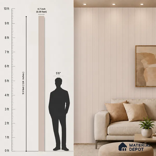 Cappuccino Beige Fabric Look PN 07155 9.5 ft x 4.7 inch Charcoal Panel - 11 mm | Suitable for Feature Wall, TV Unit & Living Room | Width is Subjected to 5% Variation
