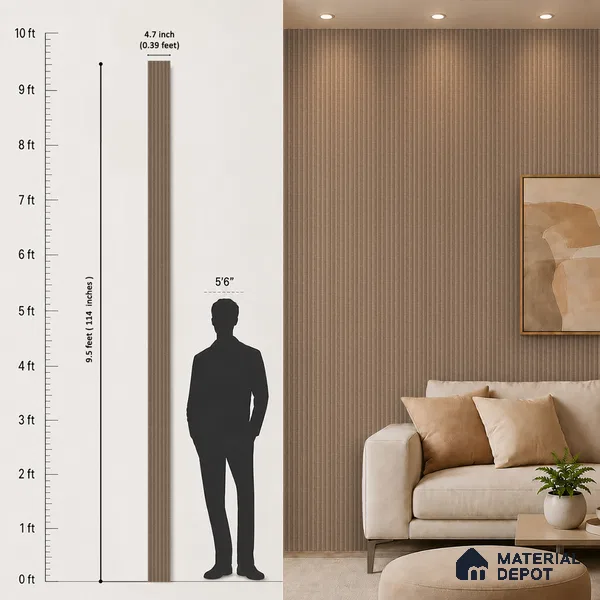 Mocha Brown Fabric Look PN 07156 9.5 ft x 4.7 inch Charcoal Panel - 11 mm | Suitable for Feature Wall, TV Unit & Living Room | Width is Subjected to 5% Variation