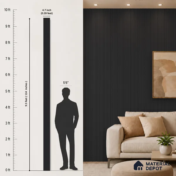 Graphite Black Plain Colour Look PN 07158 9.5 ft x 4.7 inch Charcoal Panel - 11 mm | Suitable for Feature Wall, TV Unit & Living Room | Width is Subjected to 5% Variation