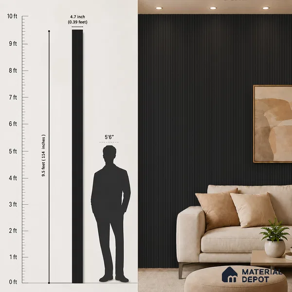 Graphite Black Plain Colour Look PN 07160 9.5 ft x 4.7 inch Charcoal Panel - 11 mm | Suitable for Feature Wall, TV Unit & Living Room | Width is Subjected to 5% Variation