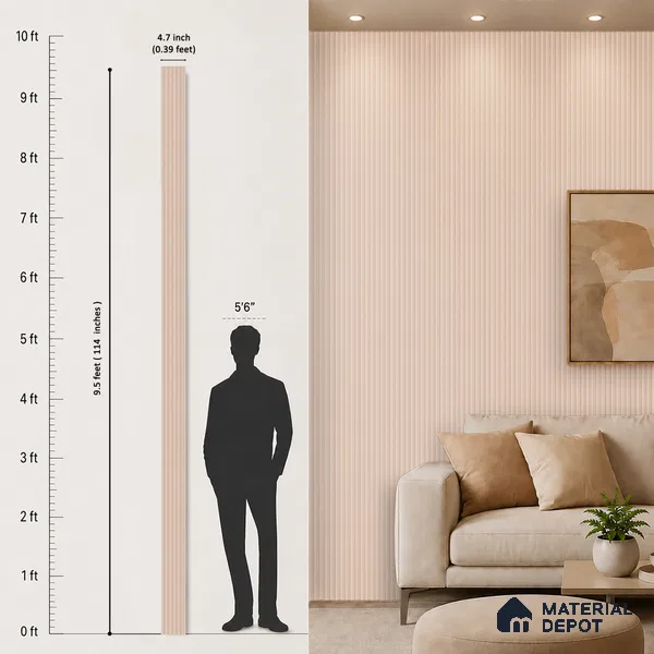 Cappuccino Beige Fabric Look PN 07167 9.5 ft x 4.7 inch Charcoal Panel - 11 mm | Suitable for Feature Wall, TV Unit & Living Room | Width is Subjected to 5% Variation