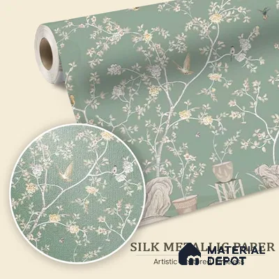 Verde Elegance, Silk Metallic Chinoiserie (Customised Wallpaper)