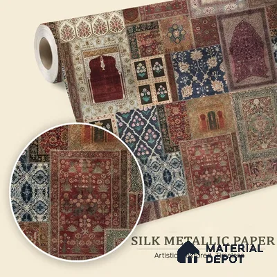 Aalishan Exquisite Indian Carpet Design Silk Metallic Wallpaper for Walls