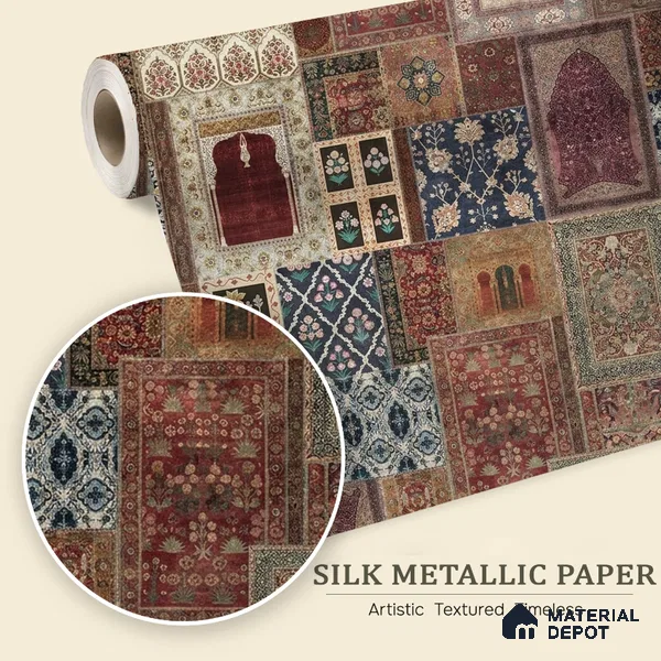 Aalishan Exquisite Indian Carpet Design Silk Metallic Wallpaper for Walls