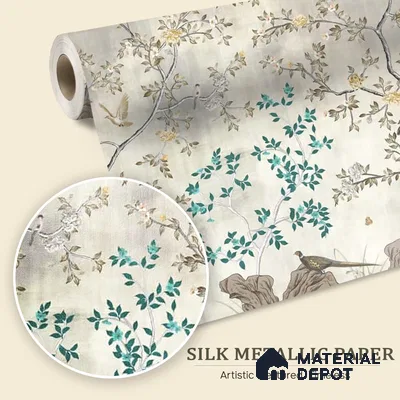 Grandeur in Silver Chinoiserie Silk Metallic Wallpaper for Wall, Customised