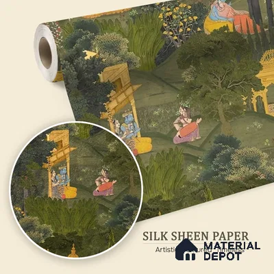 Kanhaiya: Radha and Krishna's Golden Embrace Silk Sheen (Super Luxury)