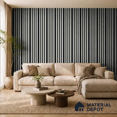 White Mist 10 ft x 0.7 ft (3060x215 mm) Dome Dual Black Design Interior & Exterior Wall & Ceiling Panel - 20 mm | Suitable for Balcony, Facade & Open Area | Width is Subjected to 5% Variation