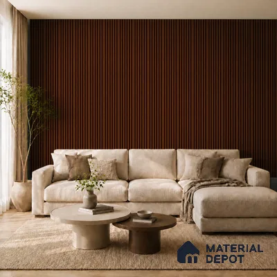 English Nut 10 ft x 0.89 ft (3060x270 mm) Stripes Design Interior & Exterior Wall & Ceiling Panel - 20 mm | Suitable for Balcony, Facade & Open Area | Width is Subjected to 5% Variation