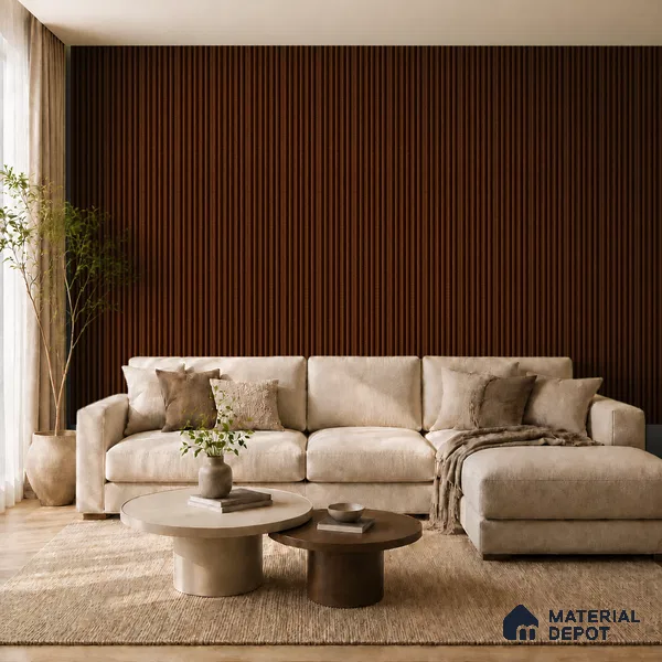 English Nut 10 ft x 0.89 ft (3060x270 mm) Stripes Design Interior & Exterior Wall & Ceiling Panel - 20 mm | Suitable for Balcony, Facade & Open Area | Width is Subjected to 5% Variation