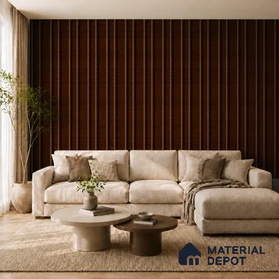 English Nut 10 ft x 0.89 ft (3060x270 mm) Wave Design Interior & Exterior Wall & Ceiling Panel - 16 mm | Suitable for Balcony, Facade & Open Area | Width is Subjected to 5% Variation
