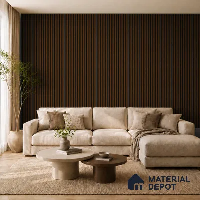 English Nut 10 ft x 0.89 ft (3060x270 mm) Stripes Dual Tone Design Interior & Exterior Wall & Ceiling Panel - 20 mm | Suitable for Balcony, Facade & Open Area | Width is Subjected to 5% Variation