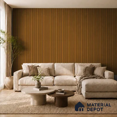 Oak Wood Ocre 10 ft x 0.89 ft (3060x270 mm) Stripes Design Interior & Exterior Wall & Ceiling Panel - 20 mm | Suitable for Balcony, Facade & Open Area | Width is Subjected to 5% Variation