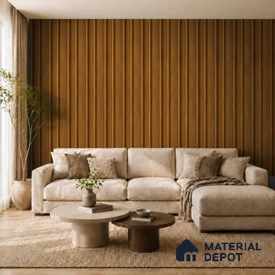 Oak Wood Ocre 10 ft x 0.89 ft (3060x270 mm) Wave Design Interior & Exterior Wall & Ceiling Panel - 16 mm | Suitable for Balcony, Facade & Open Area | Width is Subjected to 5% Variation