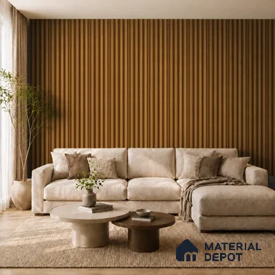Oak Wood Ocre 10 ft x 0.7 ft (3060x215 mm) Dome Design Interior & Exterior Wall & Ceiling Panel - 20 mm | Suitable for Balcony, Facade & Open Area | Width is Subjected to 5% Variation