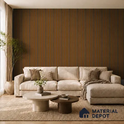 Oak Wood Ocre 10 ft x 0.85 ft (3060x260 mm) Prism Dual Tone Design Interior & Exterior Wall & Ceiling Panel - 21 mm | Suitable for Balcony, Facade & Open Area | Width is Subjected to 5% Variation