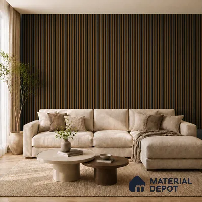 Oak Wood Ocre 10 ft x 0.89 ft (3060x270 mm) Stripes Dual Tone Design Interior & Exterior Wall & Ceiling Panel - 20 mm | Suitable for Balcony, Facade & Open Area | Width is Subjected to 5% Variation