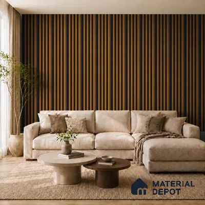 Oak Wood Ocre 10 ft x 0.7 ft (3060x215 mm) Dome Dual Black Design Interior & Exterior Wall & Ceiling Panel - 20 mm | Suitable for Balcony, Facade & Open Area | Width is Subjected to 5% Variation