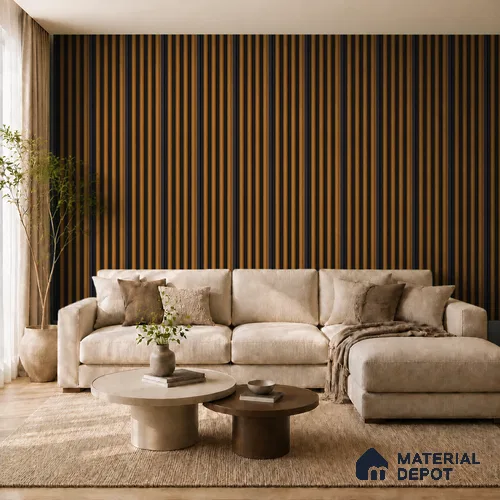 Oak Wood Ocre 10 ft x 0.7 ft (3060x215 mm) Dome Dual Black Design Interior & Exterior Wall & Ceiling Panel - 20 mm | Suitable for Balcony, Facade & Open Area | Width is Subjected to 5% Variation
