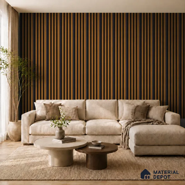 Oak Wood Ocre 10 ft x 0.7 ft (3060x215 mm) Dome Dual Black Design Interior & Exterior Wall & Ceiling Panel - 20 mm | Suitable for Balcony, Facade & Open Area | Width is Subjected to 5% Variation