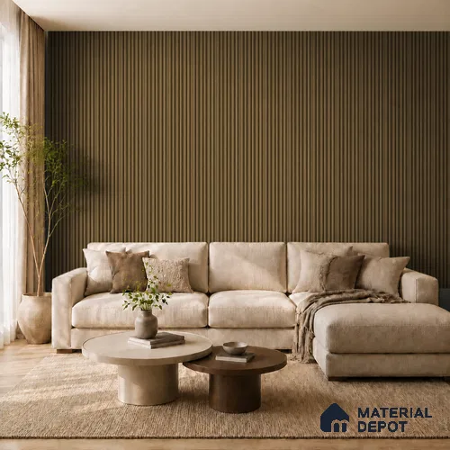 Spiced Walnut 10 ft x 0.89 ft (3060x270 mm) Stripes Design Interior & Exterior Wall & Ceiling Panel - 20 mm | Suitable for Balcony, Facade & Open Area | Width is Subjected to 5% Variation