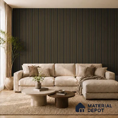 Spiced Walnut 10 ft x 0.89 ft (3060x270 mm) Stripes Dual Tone Design Interior & Exterior Wall & Ceiling Panel - 20 mm | Suitable for Balcony, Facade & Open Area | Width is Subjected to 5% Variation
