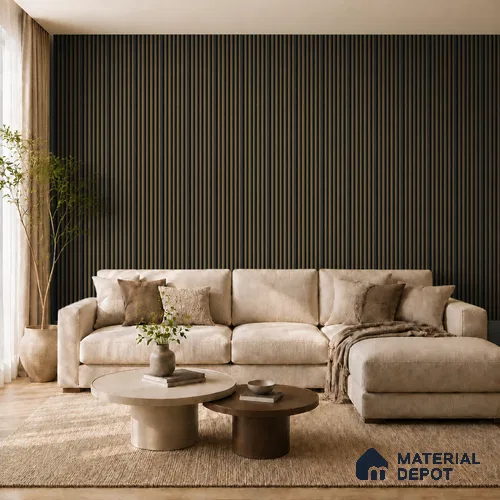 Spiced Walnut 10 ft x 0.89 ft (3060x270 mm) Stripes Dual Tone Design Interior & Exterior Wall & Ceiling Panel - 20 mm | Suitable for Balcony, Facade & Open Area | Width is Subjected to 5% Variation