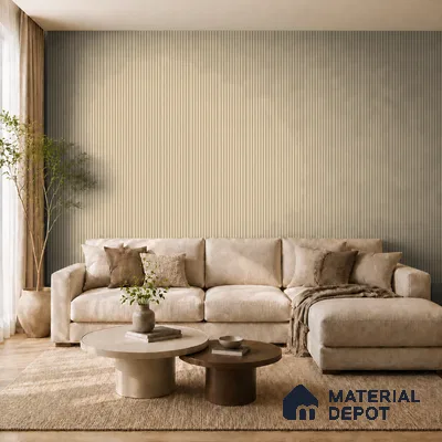 Linen Ivory 10 ft x 0.85 ft (3060x260 mm) Prism Design Interior & Exterior Wall & Ceiling Panel - 21 mm | Suitable for Balcony, Facade & Open Area | Width is Subjected to 5% Variation