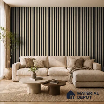 Linen Ivory 10 ft x 0.7 ft (3060x215 mm) Dome Dual Black Design Interior & Exterior Wall & Ceiling Panel - 20 mm | Suitable for Balcony, Facade & Open Area | Width is Subjected to 5% Variation