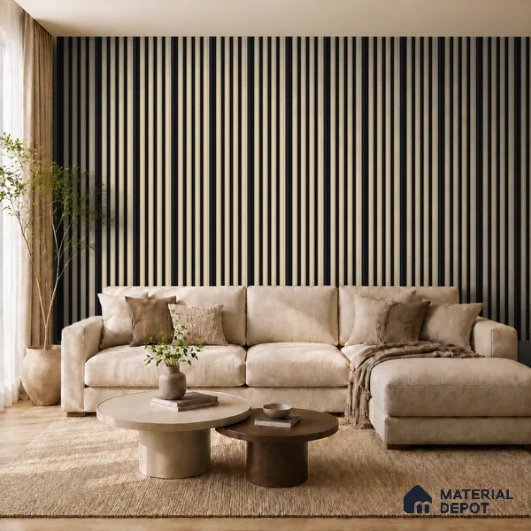 Linen Ivory 10 ft x 0.7 ft (3060x215 mm) Dome Dual Black Design Interior & Exterior Wall & Ceiling Panel - 20 mm | Suitable for Balcony, Facade & Open Area | Width is Subjected to 5% Variation