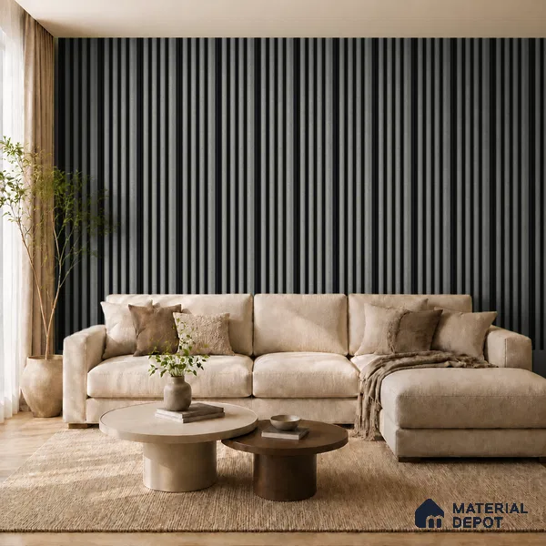 Linen Grey 10 ft x 0.7 ft (3060x215 mm) Dome Dual Black Design Interior & Exterior Wall & Ceiling Panel - 20 mm | Suitable for Balcony, Facade & Open Area | Width is Subjected to 5% Variation