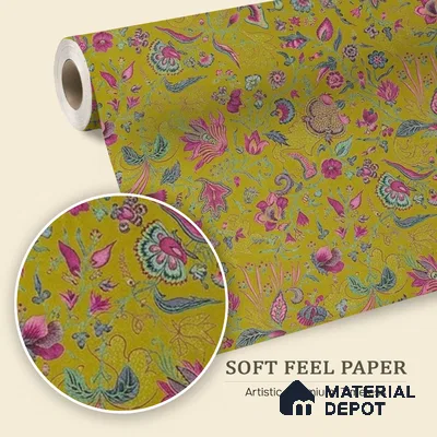 Bahaar A Symphony of Indian Flowers Greenish Yellow 10 Meter x 19.68 Inches Soft Feel Paper Type Wallpaper -54 Sq. Ft. | Minimum 15% wastage during installation