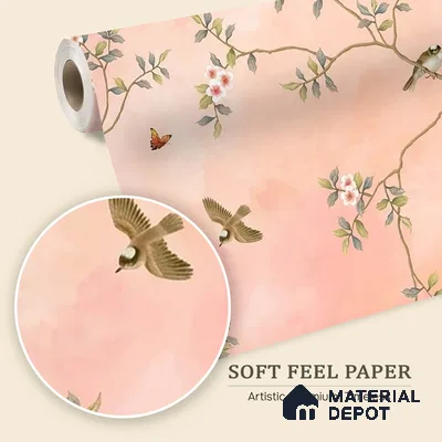Blossom, Peach Chinoiserie Wallpaper, Customised Sukoon Series Soft Feel Chinoserie Design (Customised Size Wallpaper)