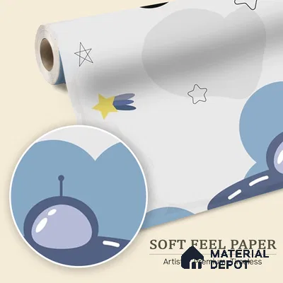 Blue and Grey Space Theme Children Wallpaper, Customized Sparkla N Shine Series Soft Feel Space Design (Customised Size Wallpaper)