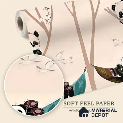Cute Panda on Hammock Wallpaper for Kids Room Wall, Customised Sparkla N Shine Series Soft Feel Entertainment Design (Customised Size Wallpaper)