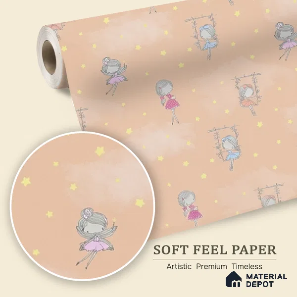 Fairies in the Sky, Wallpaper Design for Girls Room, Peach 10 Meter x 19.68 Inches Soft Feel Paper Type Wallpaper -54 Sq. Ft. | Minimum 15% wastage during installation