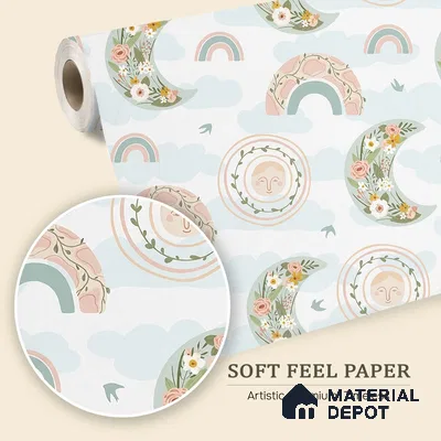 Floral Rainbows and Moon Baby Wallpaper 10 Meter x 19.68 Inches Soft Feel Paper Type Wallpaper -54 Sq. Ft. | Minimum 15% wastage during installation