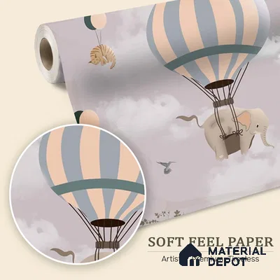 Flying Animals on Hot Air Balloons Wallpaper Design for Kids, Customised Sparkla N Shine Series Soft Feel Entertainment Design (Customised Size Wallpaper)