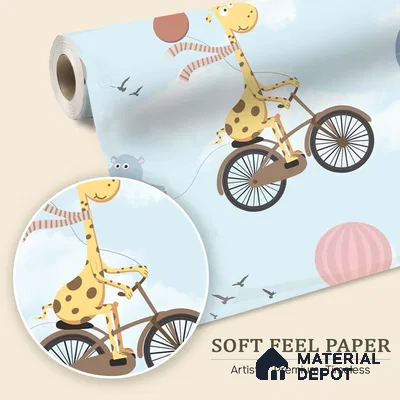 Flying Giraffe Cycle Train Wall Mural for kids Room, Customised Sparkla N Shine Series Soft Feel Entertainment Design (Customised Size Wallpaper)
