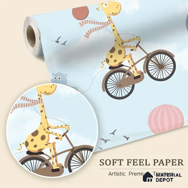 Flying Giraffe Cycle Train Wall Mural for kids Room, Customised Sparkla N Shine Series Soft Feel Entertainment Design (Customised Size Wallpaper)