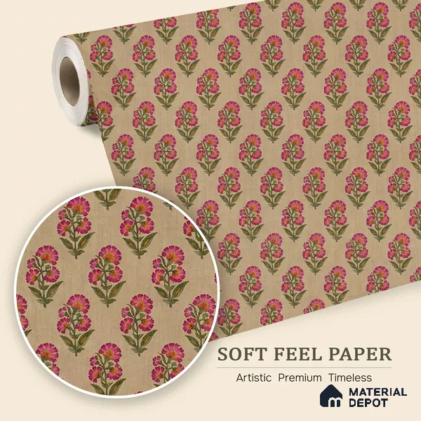 Indian Floral Theme Repeat Design Wallpaper, Luxury 10 Meter x 19.68 Inches Soft Feel Paper Type Wallpaper -54 Sq. Ft. | Minimum 15% wastage during installation