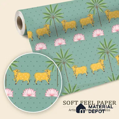 Indian Pichwai Green Wallpaper for Rooms, Customised Sukoon Series Soft Feel Patterned Design (Customised Size Wallpaper)