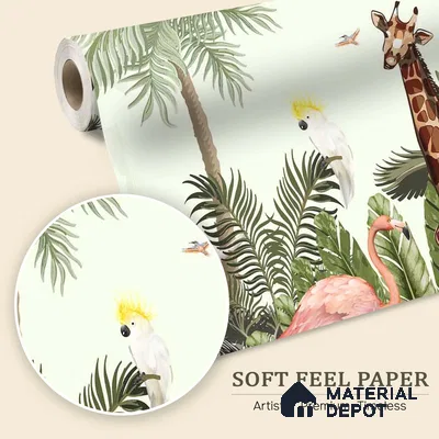Jungle Theme Animals Wallpaper for Kids Room Walls, Customised Sparkla N Shine Series Soft Feel Entertainment Design (Customised Size Wallpaper)