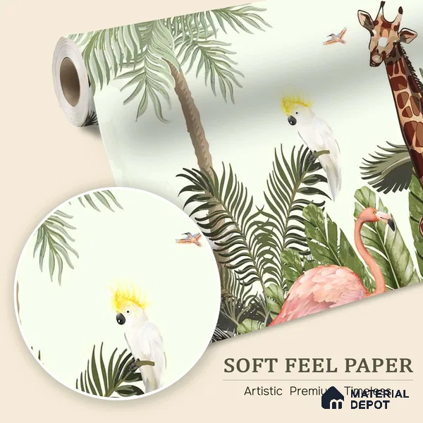 Jungle Theme Animals Wallpaper for Kids Room Walls, Customised Sparkla N Shine Series Soft Feel Entertainment Design (Customised Size Wallpaper)