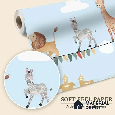 Marching Animals on Rope Theme for Kids Room, Customised Sparkla N Shine Series Soft Feel Entertainment Design (Customised Size Wallpaper)
