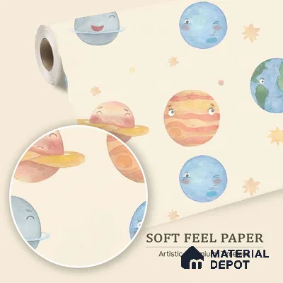Planetary Playtime, Space Theme Wallpaper for Kids Room, Cream 10 Meter x 19.68 Inches Soft Feel Paper Type Wallpaper -54 Sq. Ft. | Minimum 15% wastage during installation