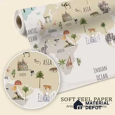 Pretty World Map Design for Kids Bedroom, Pastel, Customised Sparkla N Shine Series Soft Feel Map Design (Customised Size Wallpaper)