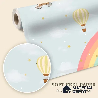 Rainbow and Hot Air Balloons Kids Room Customized Wallpaper - Soft Feel